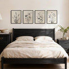 Framed Boho Vintage Botanical Wall Art, 4 Piece Black and White Floral Canvas Prints for Modern Farmhouse Bathroom, Natural Rustic Flower Artwork for Bedroom Kitchen Hallway Wall Decor, 11x14