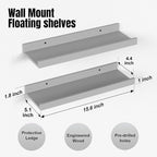 Boswillon Floating Shelves for Wall, Wall Shelves Set of 2, Bedroom Shelves with Lip, Display Picture Ledge Shelf for Wall Decor Bedroom Living Room Bathroom Kitchen - Grey