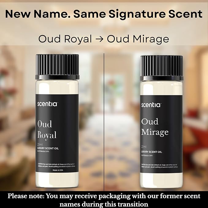 Scentia Oud Mirage Hotel Diffuser Oil 20 ml | Oud Mirage for Scent Diffuser | Luxurious Aroma, Niche Scent, Cardamom, Rosewood & Oud | 20ml Aromatherapy Fragrance - Thanksgiving & Holiday Gift
