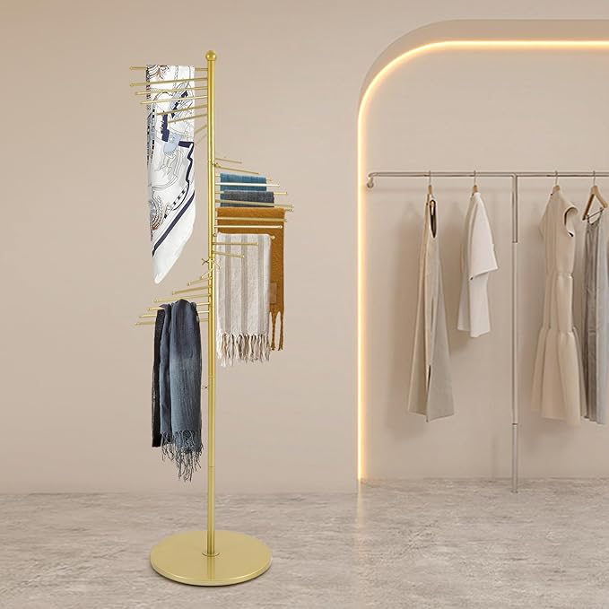 Freestanding Spiral Scarf Rack Stand, Metal Scarf Display Holder with Heavy Base, Scarf Organizer for Closet, for Clothing Store, Apartments, Locker Rooms