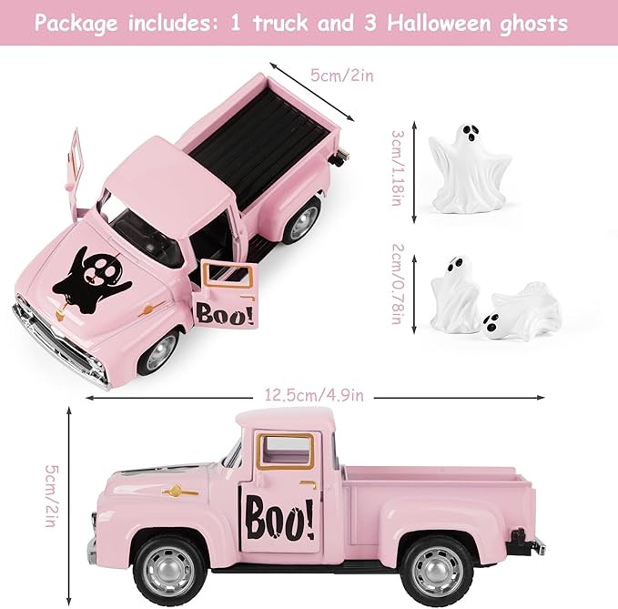 Halloween Truck Decor, Pink Halloween Ghost Truck Decorations for Home Indoor, Mini Cute Ghost Tiered Tray Decor, Farmhouse Kitchen Tabletop Centerpiece Decorations