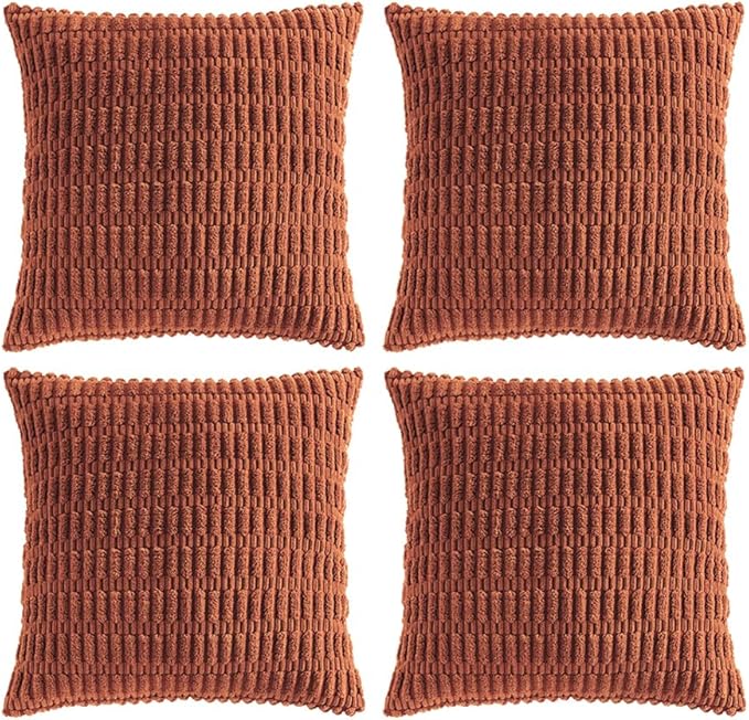 Fancy Homi 4 Packs Decorative Throw Pillow Covers for Living Room Couch Bed, Modern Farmhouse Boho Home Décor Accent Cushion Case, 24" x 24", Rust