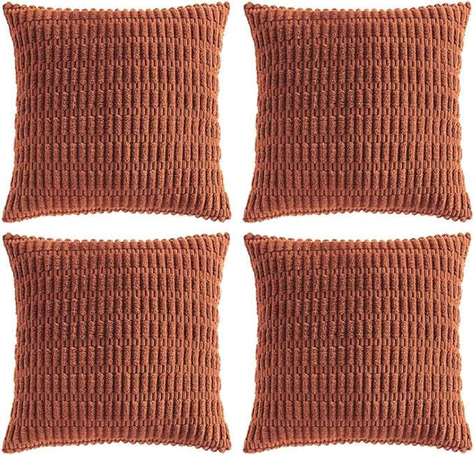 Fancy Homi 4 Packs Decorative Throw Pillow Covers for Living Room Couch Bed, Modern Farmhouse Boho Home Décor Accent Cushion Case, 16" x 16", Rust