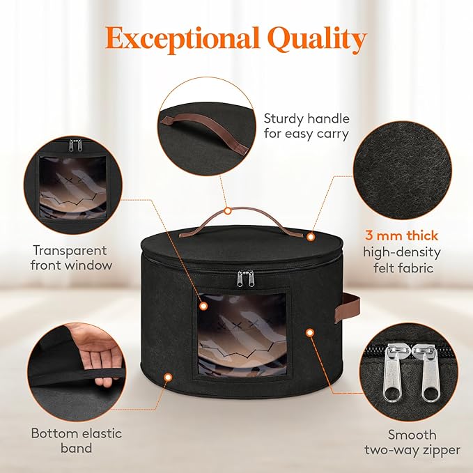 Lifewit Round Cowboy Hat Box for 7 Caps, Large Felt Hat Organizer Bag for Men&Women Storage, Baseball Cap Container with Lid for Travel, Foldable 16.5" Dx10.6 H Carrier, 37L Each, Black 1 Pack