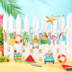 Geelin 36 Pcs Summer Wood Hanging Ornaments for Tree Mini Tree Decorations Hawaiian Beach Wooden Pendant Decorations with String for Luau Party Supplies(Classical)