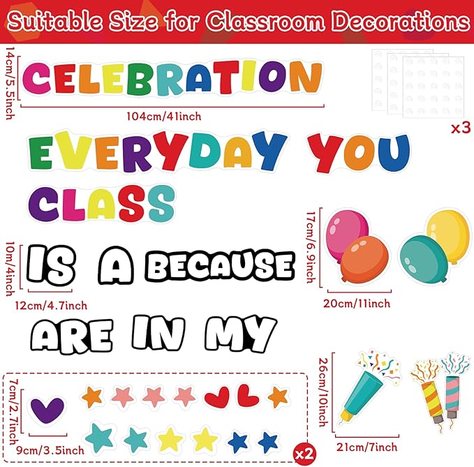 gisgfim Classroom Bulletin Board Decoration Set Wall Door Decor Colorful Classroom Decorations for Kindergarten Preschool Elementary Middle School(Everyday is a Celebration)
