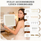 DOLLAR BOSS Bulletin Boards with Linen 1-Pack 12''X 12'' Double-Sided Cork Board for Walls Wood Framed Bulletin Boards, Small Pin Board for Home Kitchen Office Decorative Hanging 10 Pushpins