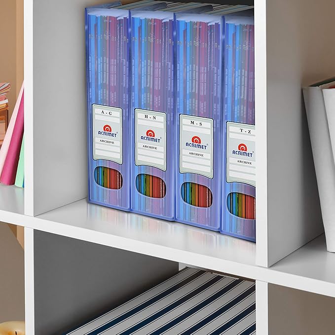Acrimet Magazine File Holder Bin Storage, Vertical Rack for Documents, Folders and Mail, Durable Plastic Desk Organizer for Office & Home (Clear Blue Color) (2 Pack)