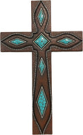 De Leon Collections 14229 Turquoise Leather Tooled Pattern Brown 15.5 Inch Polyresin Southwestern Decorative Home Décor Hanging Sculpture Wall Cross