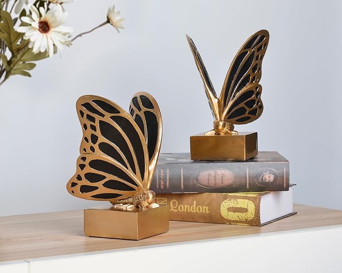 Vintage Brass Butterfly Bookends,Resin Book Ends for Shelves,Heavy Duty Decorative Bookends,Creative Book Stopper Holder Decor for Desk Home Office,Shelf Decoration,Gifts for Mother's Day