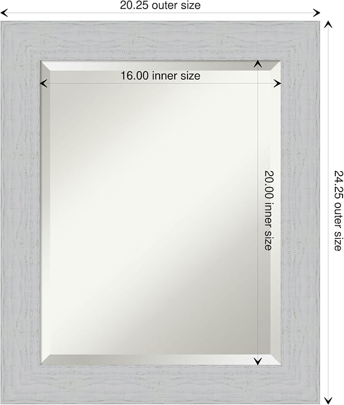 Amanti Art White Wall Mirror 24x20 Shiplap White Rectangle Bathroom Mirror for Wall Decor Living Room, Small Cottage Wood Frame, Hangs Horizonally and Vertically, Bathroom Decor, Beveled Edge