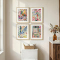 Framed Matisse Wall Art Set of 4, Colorful Abstract Landscape Wall Painting Prints, Vintage Retro Aesthetic Wall Decor for Bathroom Bedroom Hallway Office 11x14 Inch
