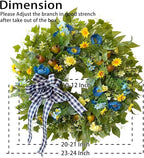 WANNA-CUL 24 Inch Year Round Spring Summer Wreaths for Front Door, Blue Yellow Floral Door Wreath with Pomegranates Daisy - All Season Decorative Wedding Wall Wreath Indoor Outdoor Farmhouse Decor