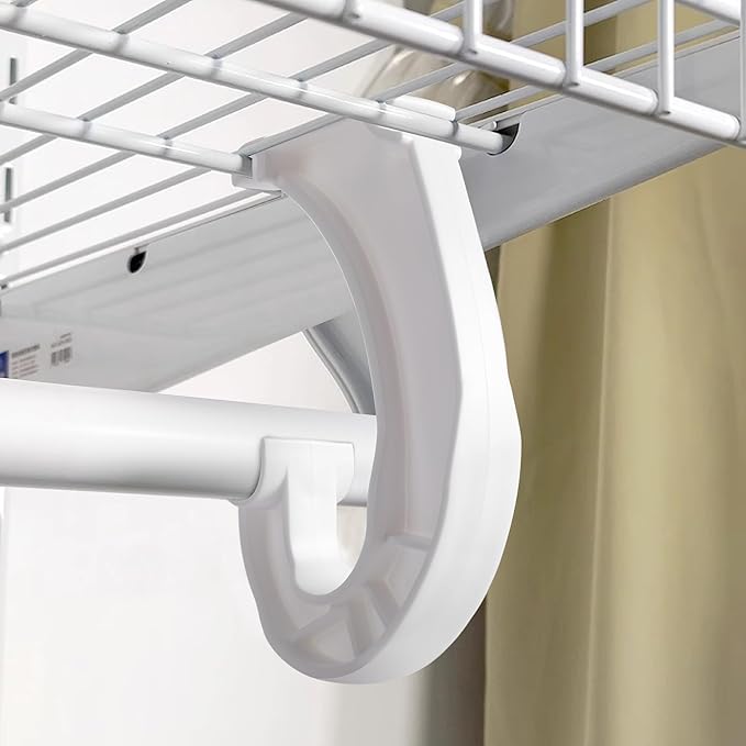 moonoom 10Pcs Hanging Closet Rod Support,3/4 Closet Shelf Rod Holder,Sturdy J-Shaped Closet Brackets for Hanging Clothes,Cabinets Storage and Curtain