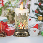 GenSwin Christmas Snow Globe Candle, Swirling Glittering Candle with Timer and Music, Red Hat Snowman and Kids Scene Lantern, USB/Battery Operated Candles for Christmas Decor