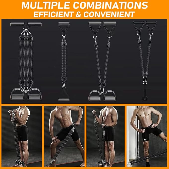 2026 Upgrade Foot Pedal Resistance Band, Adjustable 4-Tube Pedal Ankle Puller Resistance Band with Handle, Multifunction Home Gym Equipment, Stirrup Puller for Men Women for Full Body Exercise