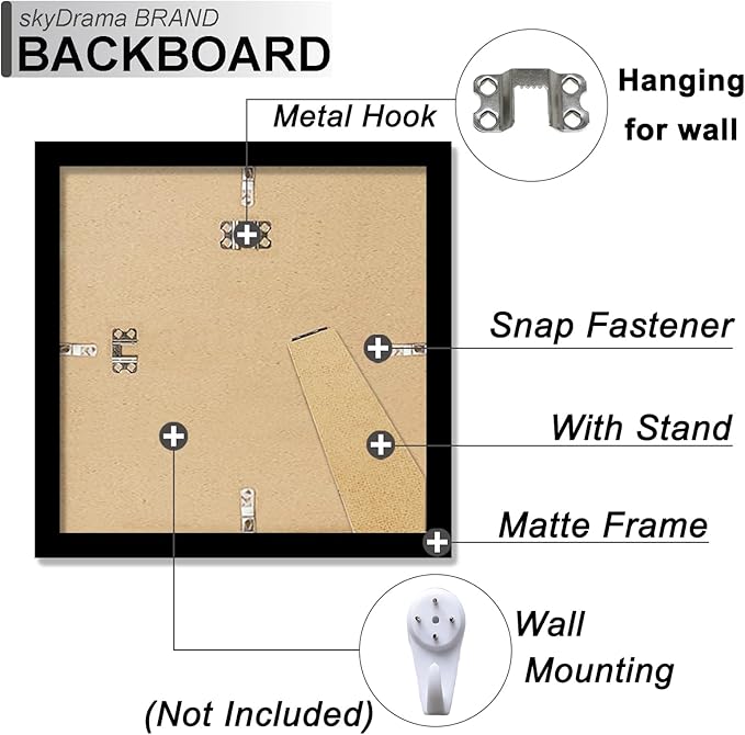 100% Solid Wood 8x8 Frame Set of 2, Black Square Picture Frame for 8 x 8 Picture Poster Photo, Light Weight 8by8 HQ Matte Black Frame for Wall - 2 Pack/Black/8"x8"