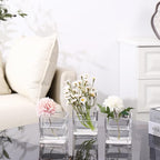 Square Flower Vases Set of 4, 3"x 3"x 3" Glass Vases for Centerpieces, Clear Vase for Flowers, Small Vase for Wedding, Party, Home Office Decoration