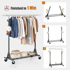 Garment Rack Load 530lbs,Heavy Duty Rolling Clothes Rack With Sturdy Wheel And Shelves, Adjustable Portable Hanging Rack For Clothes, Chrome Stainless Steel, Black