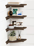 Forbena Floating Corner Shelves for Wall Set of 4, Small Corner Bookshelf for Bedroom Books, Round Wooden Corner Shelf Wall Mount for Bathroom Plants, Kitchen, Living Room Decor (Dark Brown)