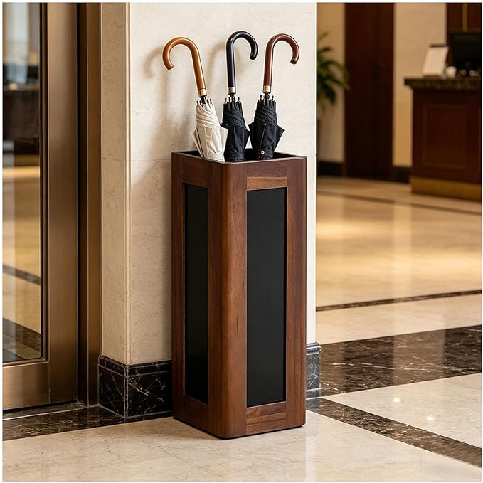 Umbrella Stand with Removable Plastic Drip Tray, Spacious Storage Bucket, for Home Entryway Decoration and Hotel Lobbies, Features a Solid Wood Umbrella Bucket, Acrylic Frame(Brown)
