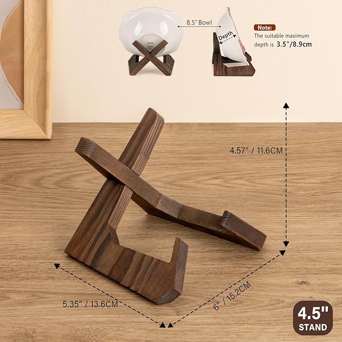 ANBOXIT Bowl Stands for Display, 3 Pack 4.5 Inch Plate Holder, Wooden Easel Frame Holder, Display Stand for Large Deep Platters and Dishes, 4.5" H x 6.2" W x 5.5" D(For Bowls under 3.5" in Depth)