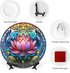Boho Water Lily Stained Glass Print Decorative Plates Home Decor Ceramic Plates, Dinner Plates Display for Living Room, Kitchen, Hallway Console Side Table, Presents for Lotus Lover, 10 Inch