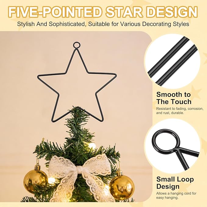 MECCANIXITY 4 Pcs Star Dream Catcher Rings, 16" Dream Catcher Metal Hoops Macrame Wreath Rings Pentagram Floral Hoops for DIY Craft Making Home Wedding Wall Hanging Decoration, Black