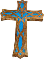 S.B.ARTS Wooden Wall Cross Handmade Wall Crucifix with Hand Carvings Cross for Baptism Gifts - Christians Spiritual Hanging Ornament for Wall Decor and Church - (Blue, 12 Inches)