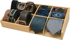 Belt Organizer for Closet and Drawer – 8 Compartments Bamboo Storage Box for Belts and Ties – Eco-Friendly Natural Bamboo