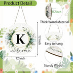 Monogram Letter K Wreaths for Front Door Wreath Wooden Welcome Sign for Front Door Decor Floral Family Last Name Initial House Warming Spring Summer Porch Rustic Wall Home Kitchen Boho Decorations