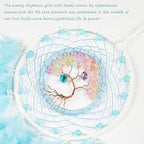 Dreamlike Cyan Blue Tree of Life Dream Catcher Wall Decor with Healing Crystal Stone Handmade Feather Dream Catchers Decoration Wall Hanging for Girls Bedroom Living Room Wedding Party Home Décor