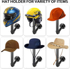 2PCS Metal Pipe Cowboy Hat Rack Wall Mount, Wooden Western Rustic Metal Hanger, Wall Mounted Helmet Holder for Multifunctional Display Hanger Stand for Cap Wig Hats, Fedora, Sun Hats