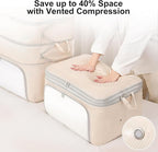 Comforter Storage Bag - 130L Blanket Storage Bags Front-opening Ultra Space Saving Self Compression Organizer, Washable Compression Bags for Storage Comforter Blanket, 2 Pack, Beige