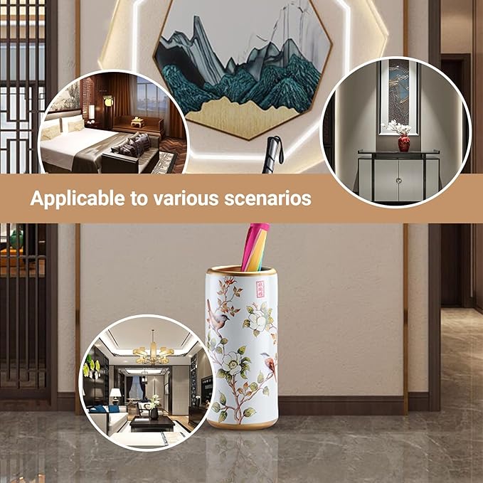 Commercial Ceramic Vintage Umbrella Stand Hand-appliqué Chinese Large capacity Umbrella Holder Organizer Umbrellas Storage Bucket for Entryway(B)