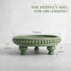 EOSAHR Round Pine Wooden Riser for Home Decor - Beaded Decorative Tray for Coffee Table - Wood Riser for Small Plant Stand & Sink Sponge Holder, Perfume Display Stand (Green)