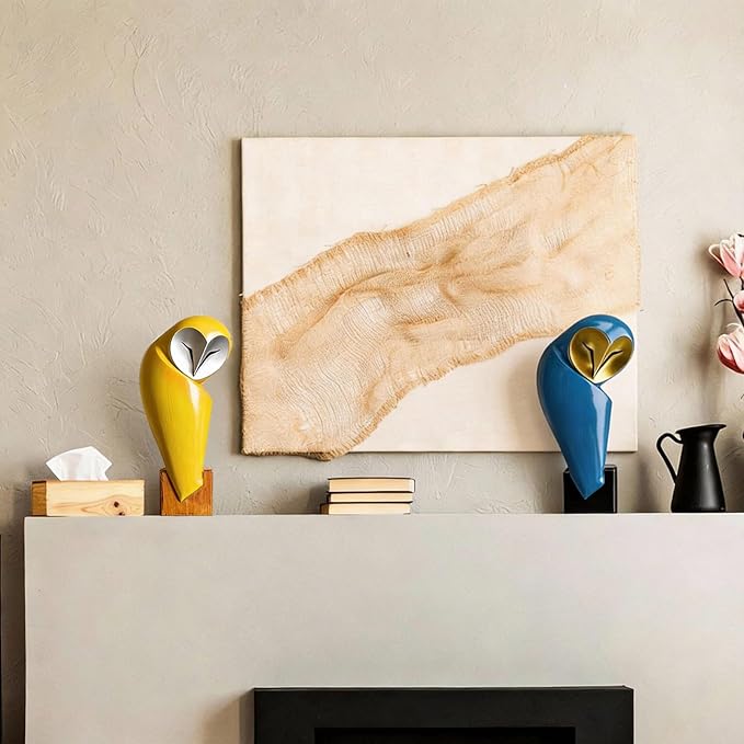 Thyle 2 Pcs Mid Century Modern Owl Statue for Home Decor Accents Resin Owl Sculpture Handmade Vintage Modern Birds Statue for Bookshelves Desk Living Room Display Collectible Gift (Classic,11.8 Inch)