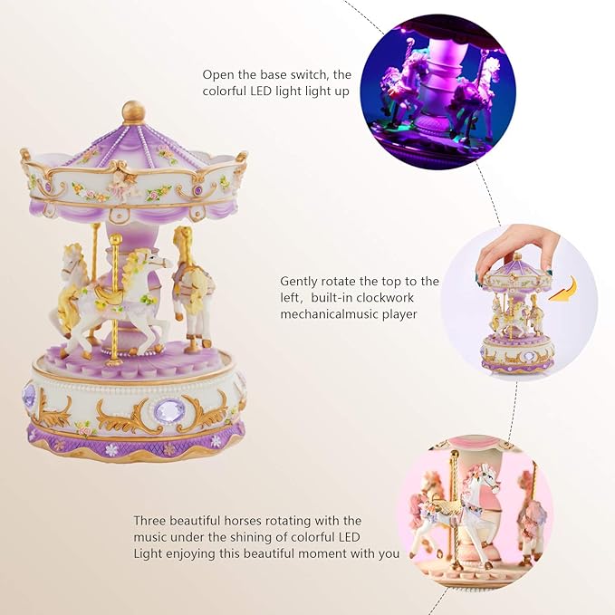 LOVE FOR YOU Gift-Wrapped Musical Carousel Music Box Color Lights Merry Go Round Horses Unicorn Decor Gifts for Girls and Daughter Granddaughter Niece Women Kids Christmas Birthday