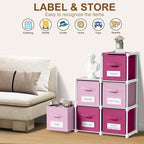 Geelin 6 Pink Cube Storage Organizer with Fabric Bins and Labels, 11 Inch Collapsible Toy Organizer Shelf Storage Bins Dresser Drawer for Girls Bedroom Nursery Playroom Room Decor