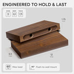 Homeforia Classic Walnut 12 inch Floating Shelf, High End Solid Real Wood Small 12inch Floating Shelves for Wall Mounted, 12in Floating Shelves, Heavy Duty Bracket, 12 X 6.5 X 1.75 inches, Set of 4