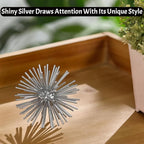 Silver Sphere Decor, Metal Starburst Tabletop Sculpture Decor, Mid-Century Modern Metal Starburst Centerpiece, Spike Ball Decoration for Home, Coffee Table Decor