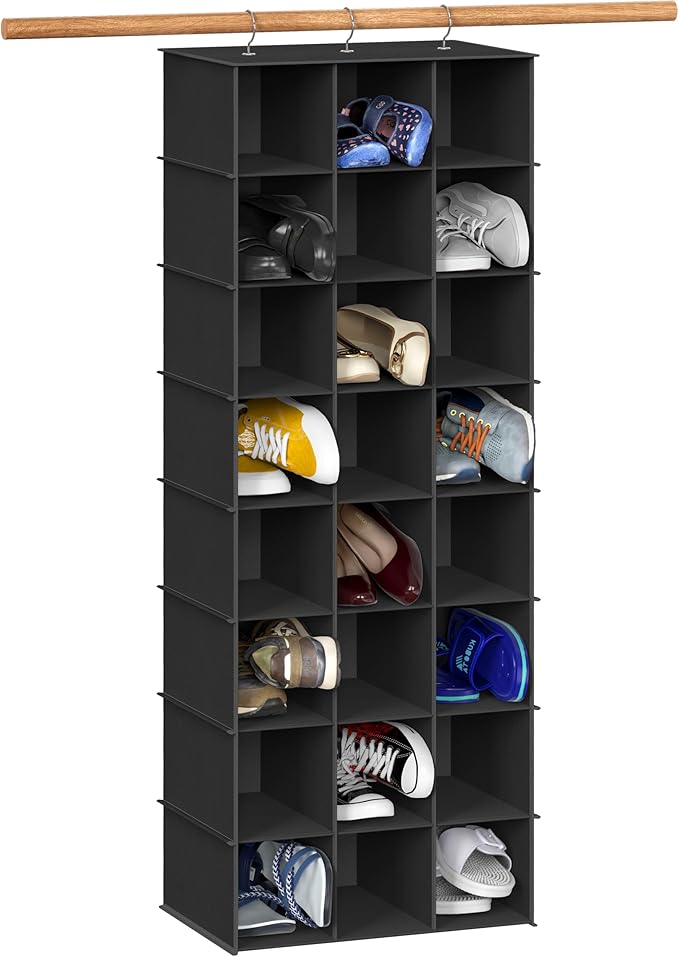 Simple Houseware 24 Section Shelves Hanging Shoes Organizer Holder for Closet, Black