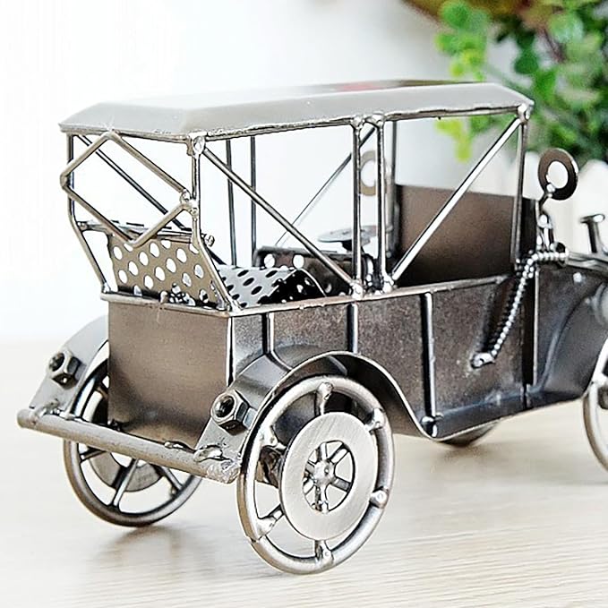 Metal Antique Vintage Car Model Home Décor Handmade Handcrafted Collections Collectible Vehicle (Silver)
