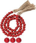 Equsion Seasonal Wooden Bead Garland with Tassels, 3.3 ft Holiday Vintage Boho Bead Garland Easter Tray Decoration, Vase Wall Room Art Birthday Party Decoration(Deep Red)