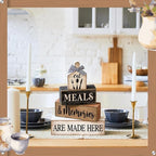 Moucuny 4 Pcs Farmhouse Kitchen Decor Wooden Plate Farmhouse Table Decor Black Brown and White Tableware Centerpiece Rustic Decorative Plates Stacked Block Sign for Display Cabinet Kitchen Decoration