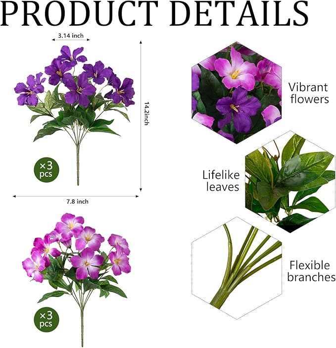 Fake Artificial Flowers for Outdoors 6 PCS Azalea Bouquet Silk Flowers for Outside UV Resistant Faux Flowers Plants for Outdoor Planters Realistic Spring Home Front Door Patio Garden Porch Decor