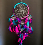 OMA Large Dream Catcher Wall Decor – Tie Dye Dream Catcher with Purple, Turquoise & Pink Feathers for Bedroom, Living Room, Dorms & Gift, Size - 9” x 30”