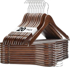 HOUSE DAY Walnut Wooden Hangers 20 Pack, Solid Wood Hanger with Non Slip Pant Bar, Heavy Duty Wooden Coat Hanger for Closet, Smooth Finish Wood Clothes Hangers for Shirts, Suits, Jackets, Dress