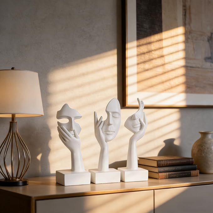 3 Pcs Thinker Large Statue Set - White Art Abstract Home Accent Figurines for Living Room, Bedroom, Shelves, Office Desktop, Coffee Table Decor, Gift for Women (3 Pcs White, 9")