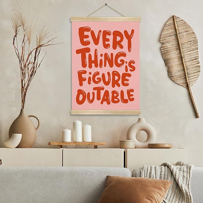 Everything is Figure outable Inspirational Wall Art Decor,Positive Motivational Poster,Affirmations Wall Hanging Poster for Office, Living Room, Bedroom ,Motivational Gift for Birthday,Graduation New job 14x18.5inch(Red)
